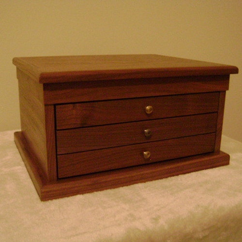 Handcrafted Walnut Jewelry Box 3 Drawers With Top Tray Etsy
