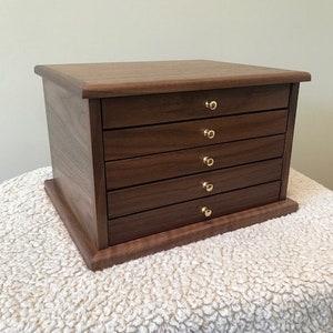 Handcrafted Walnut Jewelry Box - 5 Drawers