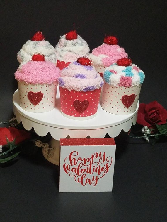 Valentine's Fuzzy Sock Cupcake:  Galentine's gift, teen and adults gifts, Valentine's party favors
