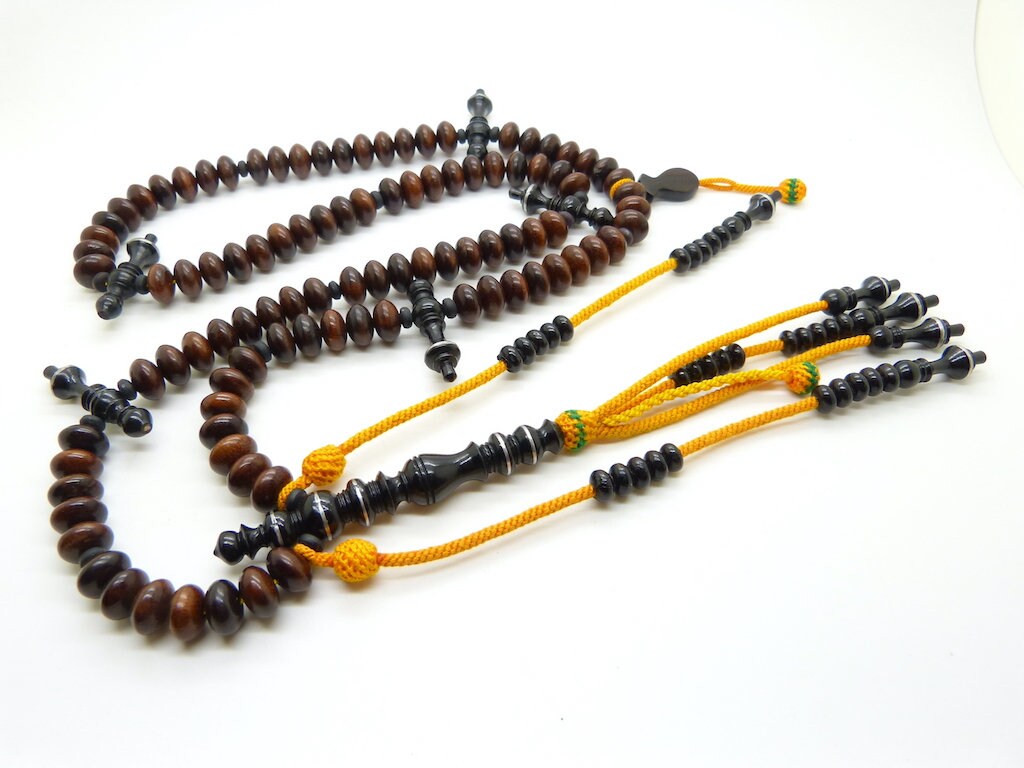 Incroyable Chapelet Tijani Tasbih Subha Misbaha en Ébène et Bois de Moringa