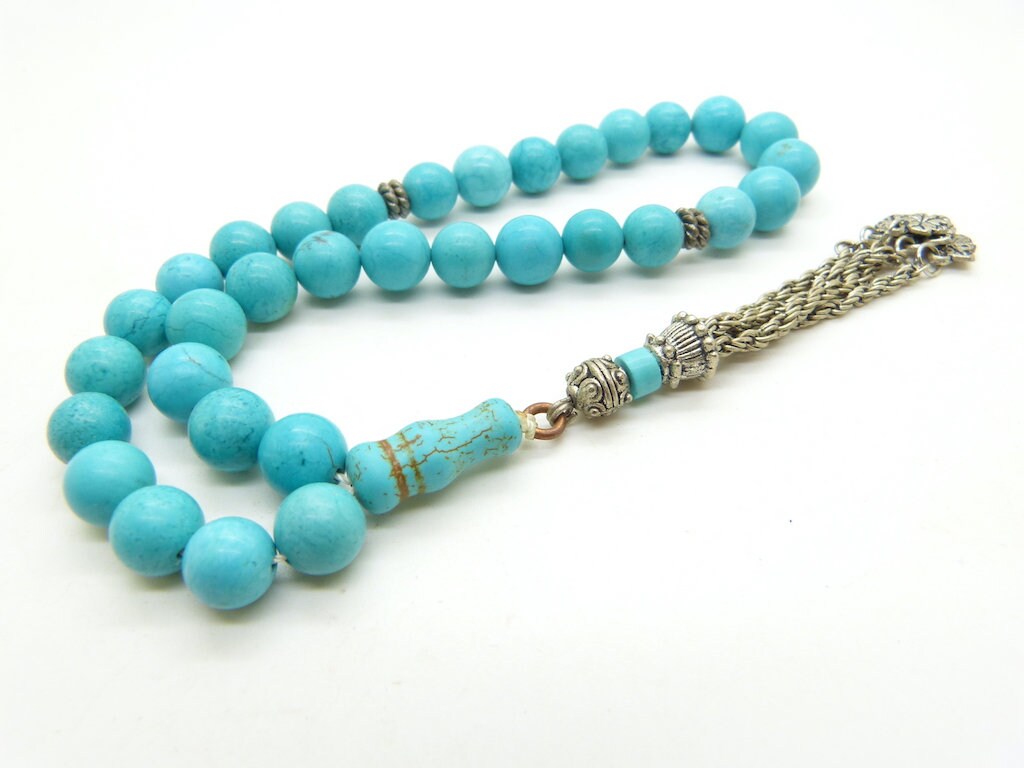 Chapelet Islamique Tasbih Subha 33 Perles en Turquoise Howlite