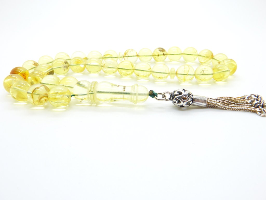 Chapelet Islamique Tasbih Subha Misbaha 33 Perles en Ambre Baltique Naturel