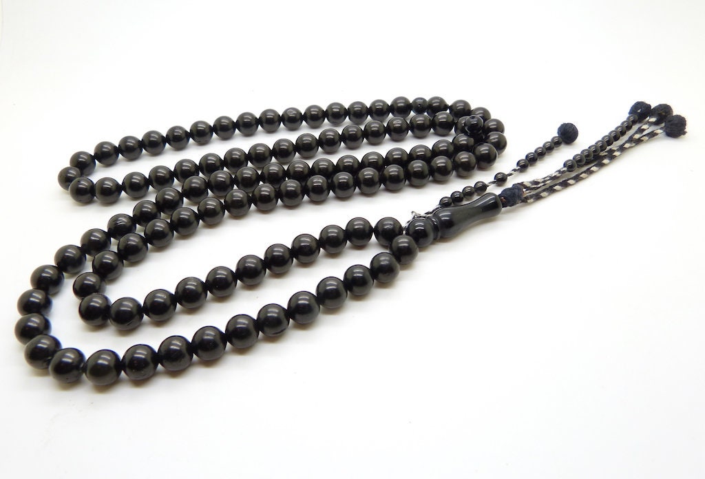 Chapelet Islamique Tasbih Subha Misbaha en Kuka Noir 99 Perles