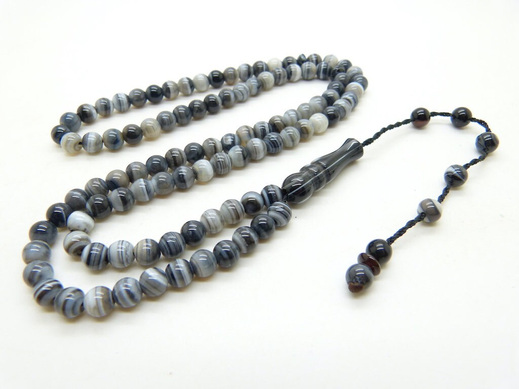Chapelet en Onyx Bandé | Akik Tasbih Tesbih Subha 99 Perles