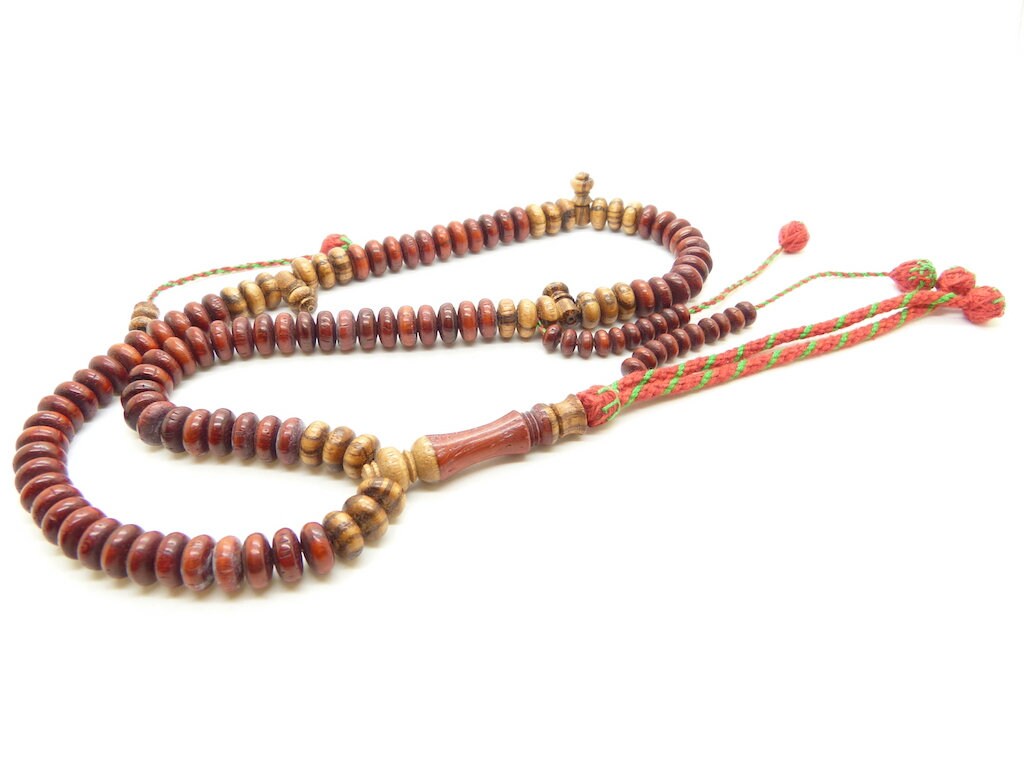 Chapelet Islamique Tasbih Subha Misbaha Shadhili en Bois de Sang et Ébène Blanc