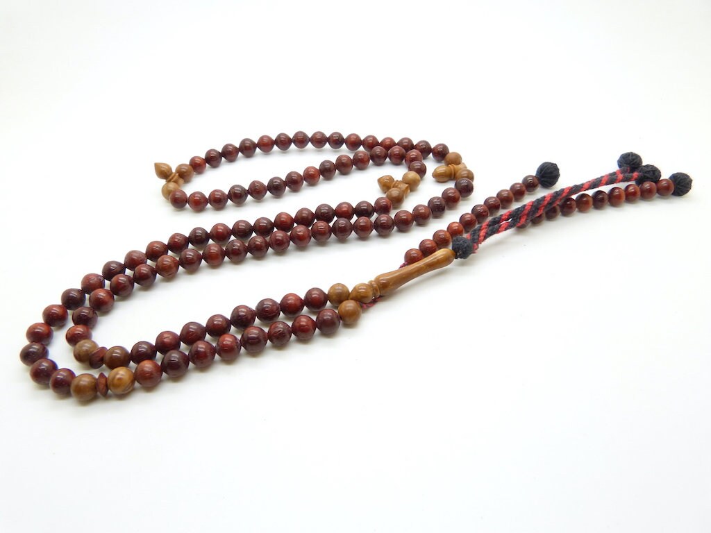 Chapelet Islamique Tasbih Subha Misbaha Shadhili en Bois de Sang et Kuka