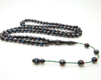 shadhili inlaid black kuka tasbih subha prayer beads misbaha