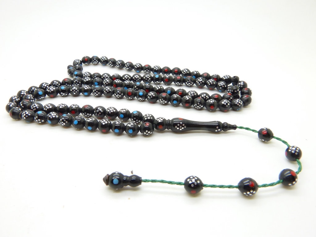 Chapelet Islamique Tasbih Subha Misbaha Shadhili en Kuka Noir Certi