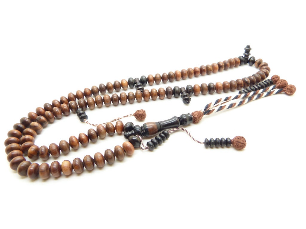 Chapelet Islamique Tasbih Subha Misbaha Shadhili en Bois de Rose et Ébène