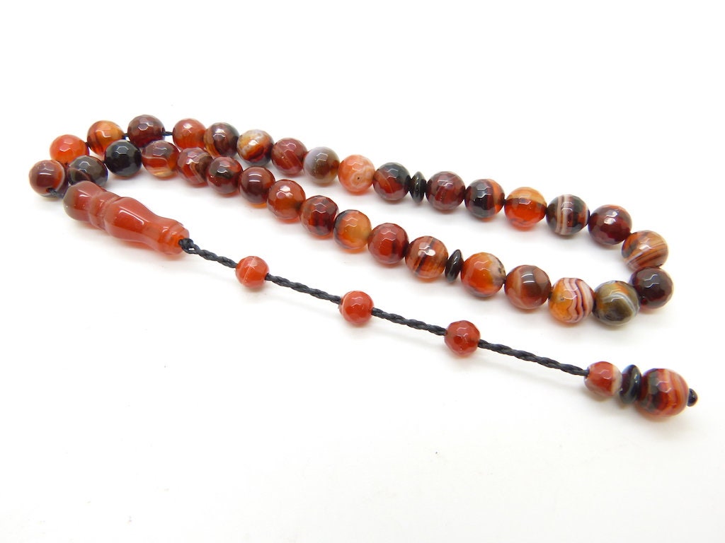 Chapelet Tesbih Tasbih Subha Misbaha en Agate Facettée | Aqeeq 33 Perles