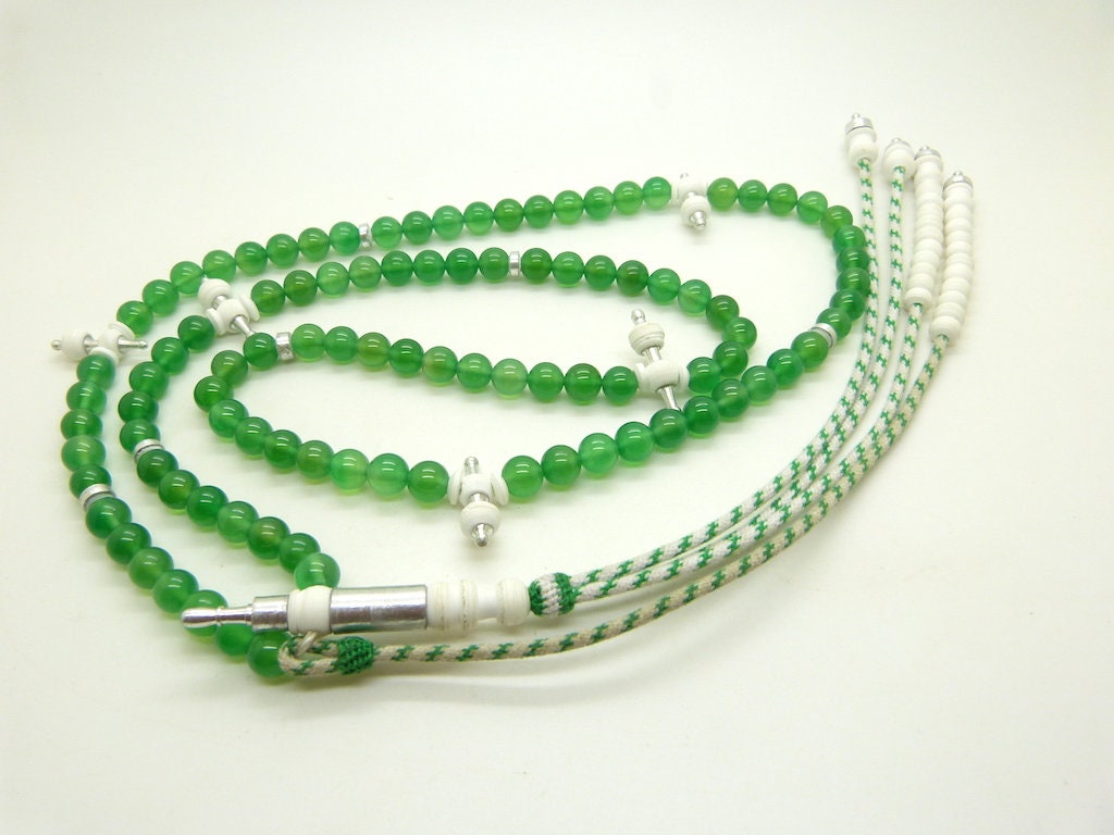 Chapelet Tasbih Subha Sibha Misbaha Tijani en Agate Verte