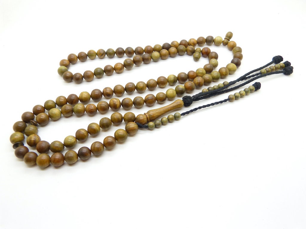 Chapelet Musulman en Bois de Rose Vert | Lignum Vitae Tasbih Sebha Misbaha Subha 99 Perles