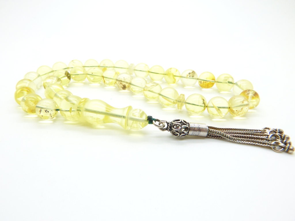 Chapelet Islamique Tasbih Subha Misbaha 33 Perles en Ambre Baltique Naturel
