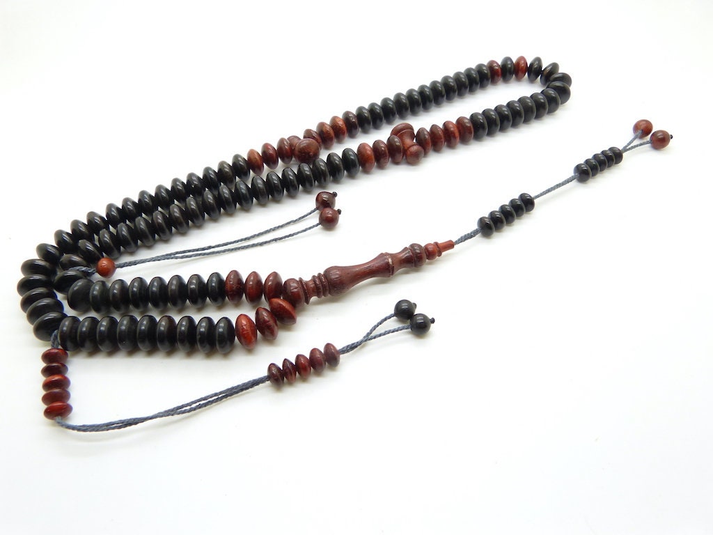 Chapelet en Ébène et Bois de Sang Tasbih Sebha Misbaha Subha 99 Perles
