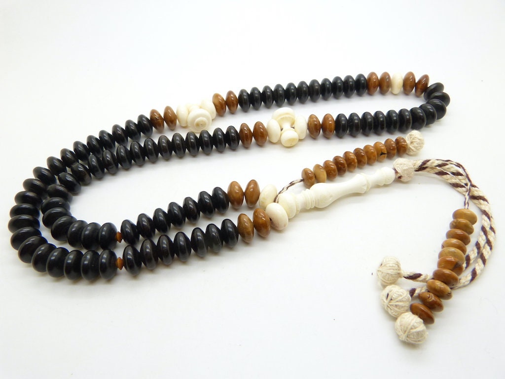 Chapelet Tasbih Subha Misbah en Ébène, Os de Chameau et Kuka 99 Perles