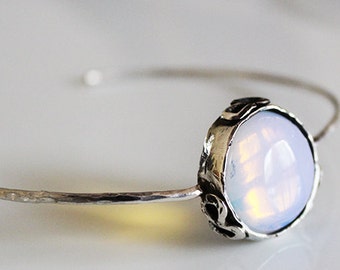 Infinity cuff,beaded Silver bracelet, opal gem