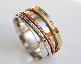 Silver spinner ring ,3 mixed bands