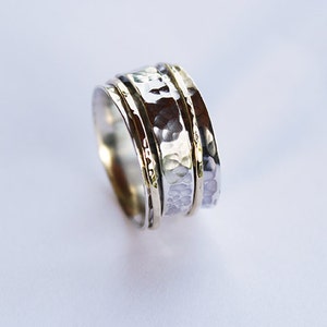 Silver spinner ring ,Hammered band