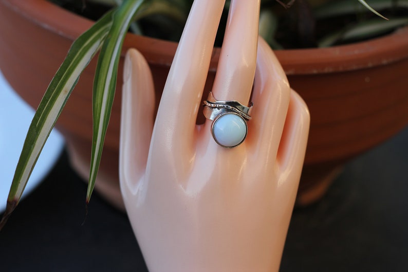 Large Opal silver wave Ring