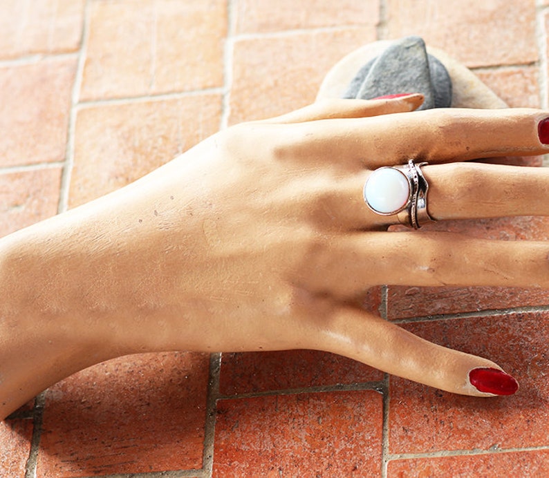 Large Opal silver wave Ring