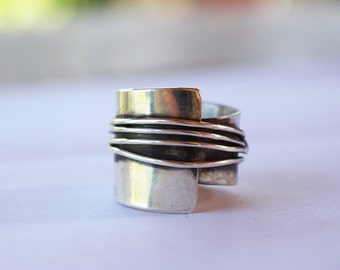 Ring Statement ,asymmetrical  silver band