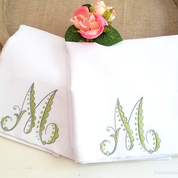 Monogrammed Pillow cases- Green Monogram pillowcases-