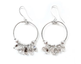 HERKIMER DIAMOND EARRINGS, 3,25"; oorringen, ruwe diamanten oorbellen, ruwe kristallen oorbellen, zilveren oorringen, herkimer sieraden