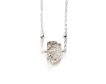 COLLANA DI DIAMANTI HERKIMER; collana di diamanti grezzi, collana minimalista, collana semplice, collana delicata, collana di pietre, collana di cristalli grezzi