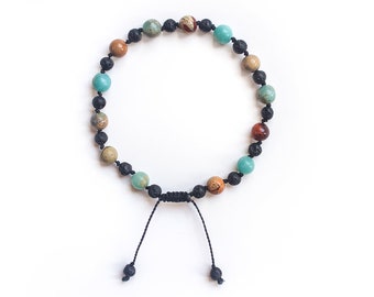 Armband met slangenleer jaspis en lavasteen; voor bescherming: armband met diffusor, etherische oliën, lavasteenarmband, zwarte lavasteen