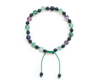 Pulsera de fluorita y piedra de lava; para purificación-pulsera difusora, aceites esenciales, pulsera de piedra de lava, pulsera de fluorita, lava negra