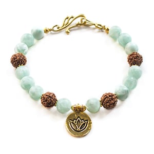 HARMONIE ARMBAND; Grüner Mondstein und Bodhi Samen Armband, Mondstein Armband, Lotus Anhänger, Lotus Armband, Edelstein Armband, Geschenkideen