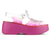 US 7 // Radiant Orchid Chunky Platform Clear Jelly Sandals