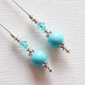 Hat Pins 2 x 5&quot; Turquoise Blue Pearl Vintage Antique Style Silver Plated Hat Pin, Stick Pin, Hijab Pin, Scarf Pin