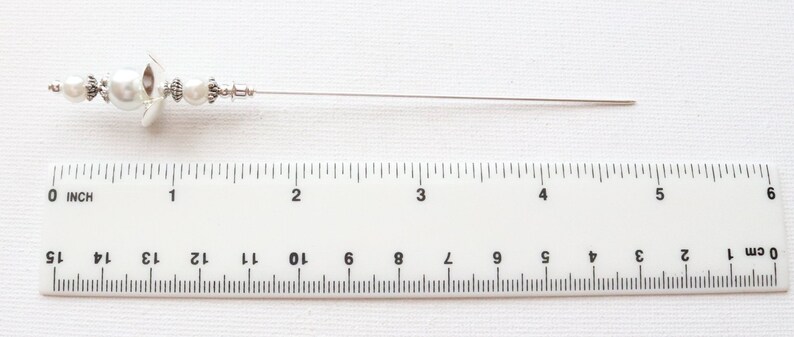 Hijab Pin Scarf Pin Stick Pin 1 x 5 White Flowered Pearl Vintage Antique Style Silver Plated Hat Pin