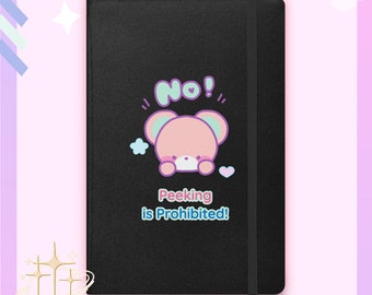 Kawaii Bear Hardcover Notebook | No Peeking | Tsundere Anime Bear | Black Blue Pink | Yandare Kawaii Diary | Lined journal | Bound notebook