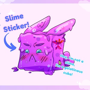 Etiqueta gelatinosa do coelho do cubo de <br> Entrega Rápida? Adesivo grande à prova d'água | roxo kawaii | Web | Etiqueta bonito do DND D&D de <br> Entrega Rápida? Pão mal-humorado | Slime OC vtuber 2 polegadas
