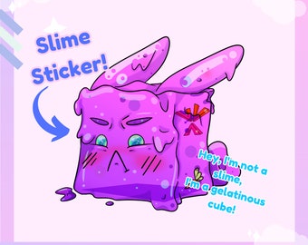 Gelatinous Cube Bunny Sticker | Waterproof Large sticker | kawaii purple| Weeb | DND Cute D&D Sticker | Grumpy bun | Slime OC vtuber 2 inch