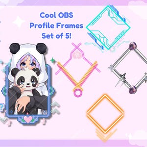 Vtuber ゲーマー プロフィール フレーム | ゲーム用 Twitch ライブストリーマー フレーム | VStreamers 向けのトレンディな OBS フレーム マスキング | クールな Holo Neon 5 個セット