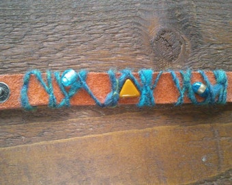 leather bracelet with wool