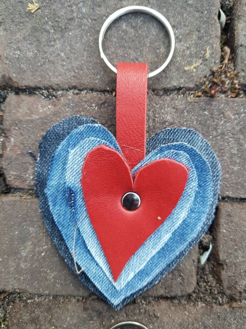 Keychain Jeans and Leather Red Etsy