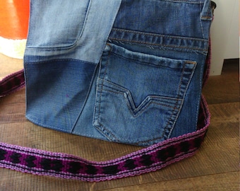 jeans shoulder bag with woven strap