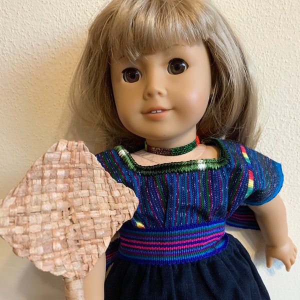 Striking blue hand-woven huipil 18" Doll Outfit from San Antonio Palopo Guatemala fits American Girl Doll