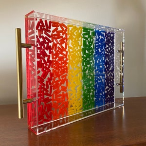 Rainbow lucite pill tray with brass handles
