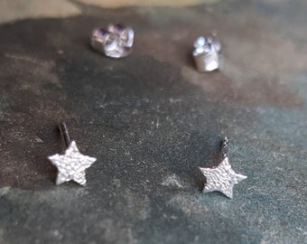 Tiny Sterling Silver Star Post Earring Hammered Matted Frosted Textured Small Minimalist Style Dainty Single Gift for Stargazer Astronomer