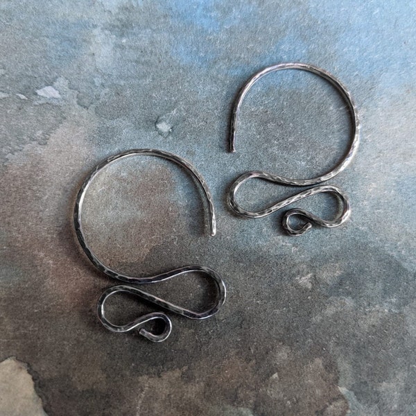 Snake Hoop Viking Jewelry, Sterling Silver 18G, Dainty Elf Earrings, Brutalist Style Black Dark Mori Witchy Minimalist Elves Wavy Serpent