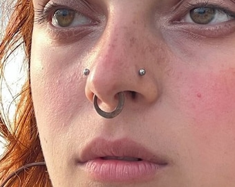 12G, 14G, or 18G Septum Ring, Bright or Oxidized Copper Hammered Crescent Moon, Choose Sizes, Hand forged, Stretched Piercing jewelry