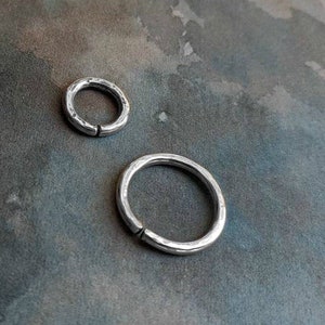 Sterling Silver 16 Gauge = 1.2mm Thick Raw Septum Daith Tragus Body Piercing Cartilage Lip Earrings Oxidized Hammered Hoop Mens Huggie