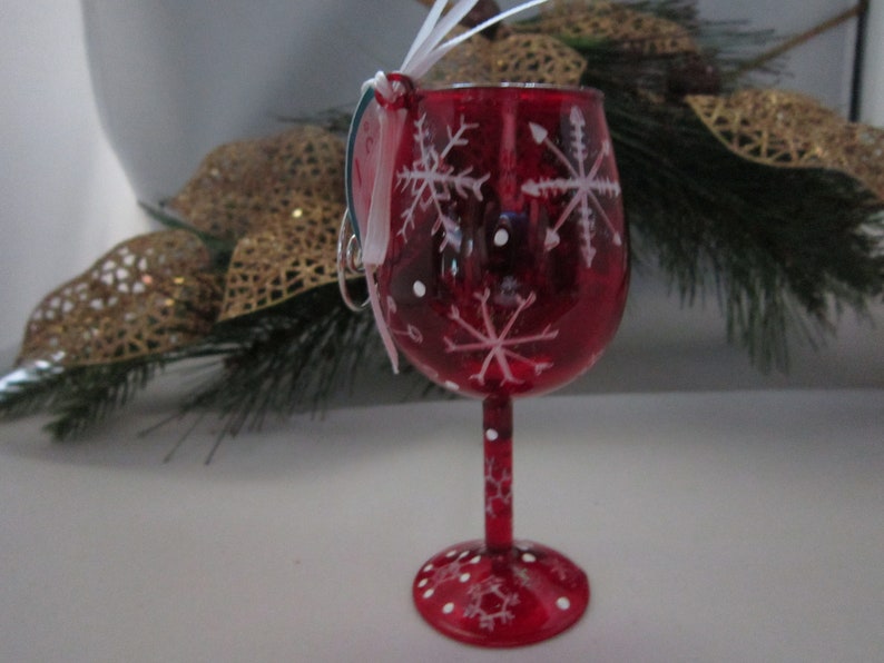 retired Lolita Love My Mini-Wine Ruby Snowflake Hand Painted Mini-wine Glass Ornament