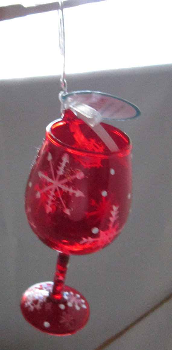 retired Lolita Love My Mini-Wine Ruby Snowflake Hand Painted Mini-wine Glass Ornament