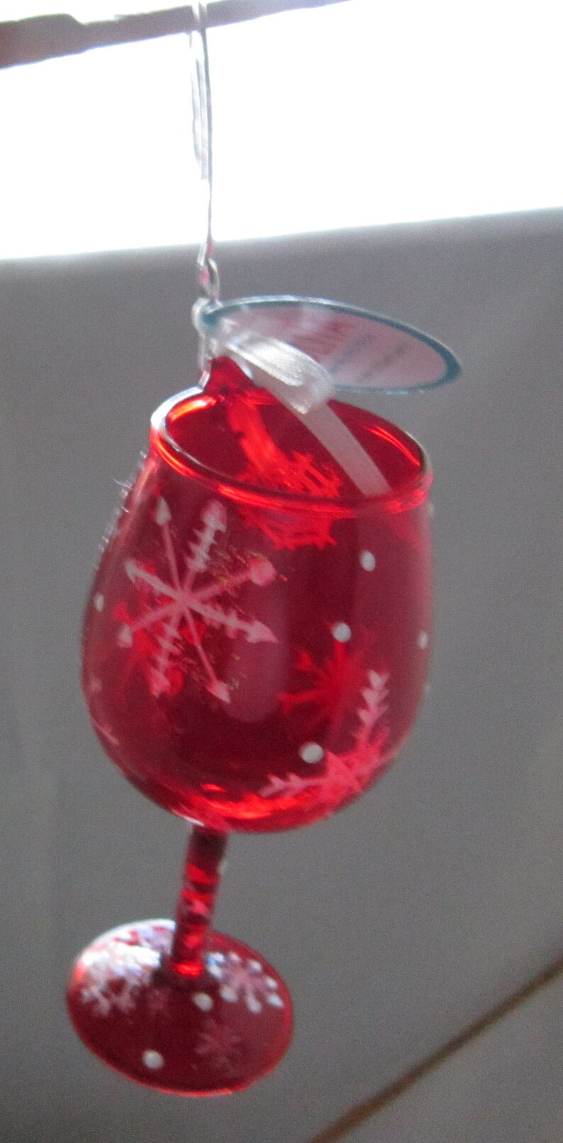 retired Lolita Love My Mini-Wine Ruby Snowflake Hand Painted Mini-wine Glass Ornament